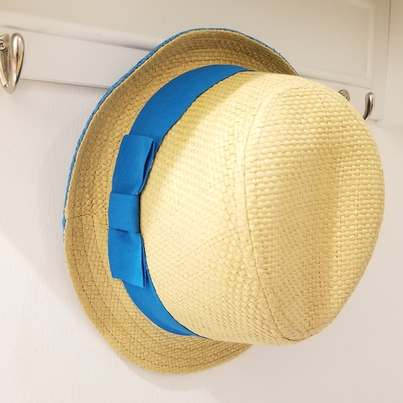Target Accessories - Tan & Turquoise Woven Paper & Grosgrain Ribbon Hat